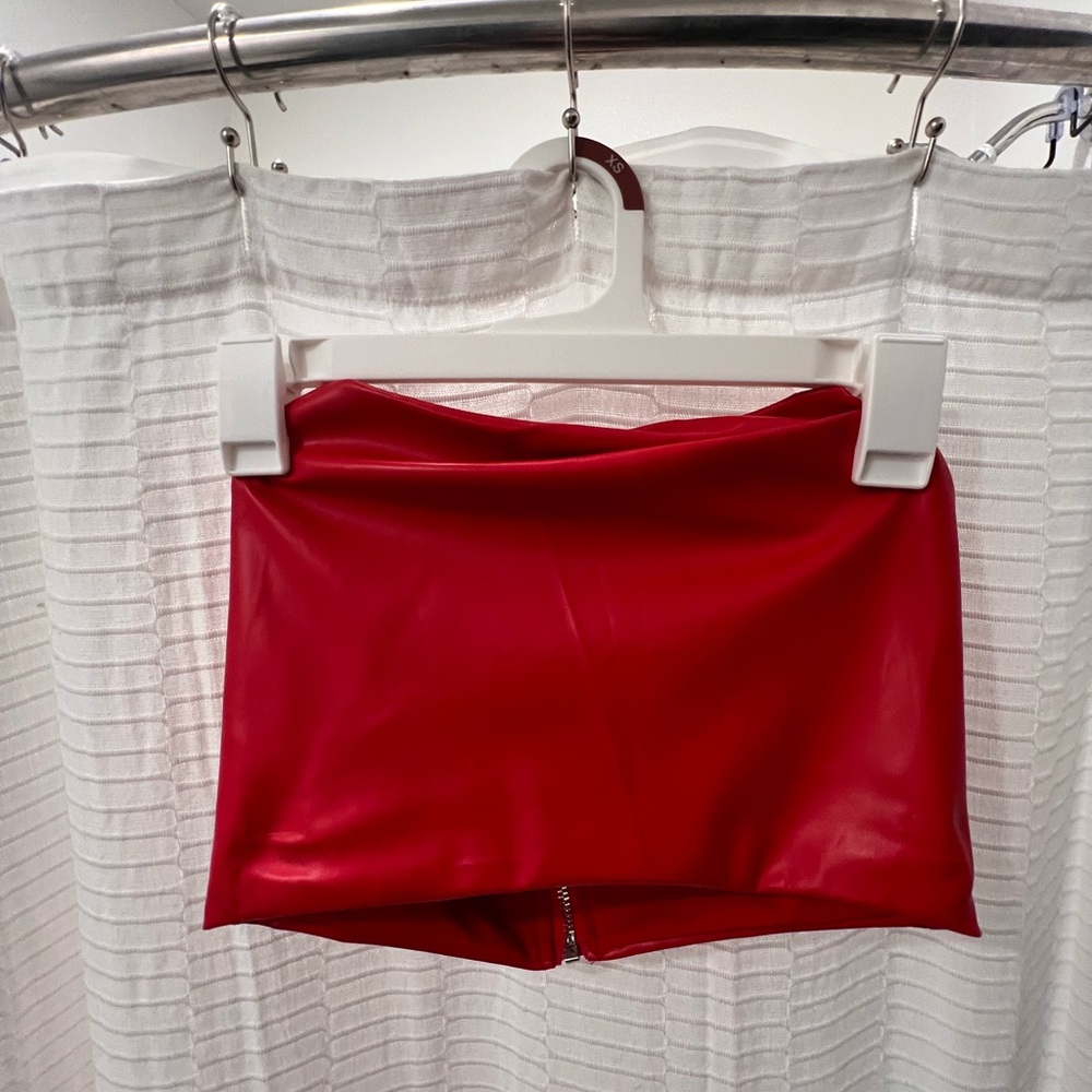 Red Faux Leather Mini Skirt
